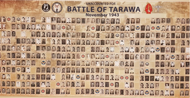 DPAA(미국 전쟁포로·실종자 확인국) 3층 복도에 걸린 타라와 전투 미군 실종자 사진
