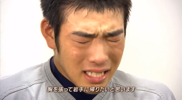 고교 3학년 시절 패배 후 인터뷰에서 눈물을 보인 키쿠치, 출처=NHK방송화면