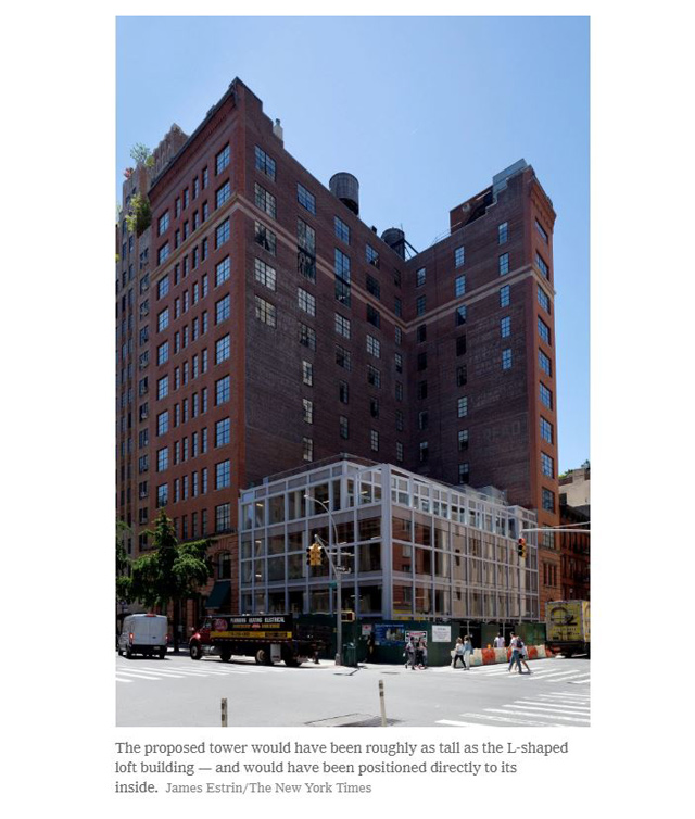 뉴욕시 맨해튼 7번 애브뉴와 17번가에 있는 12층 높이 L자형 건물. 주민들이 돈을 모아 근처에 고층 건물을 재건축하려던 개발업자로부터 ‘공중권’을 사들여 자신들의 ‘조망 및 일조권’을 지켜냈다. (사진출처:뉴욕타임스)