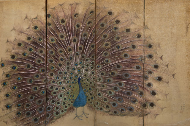 정찬영 ‘공작도 병풍’, 1937년, 비단에 채색, 173.3×250cm, 국립현대미술관