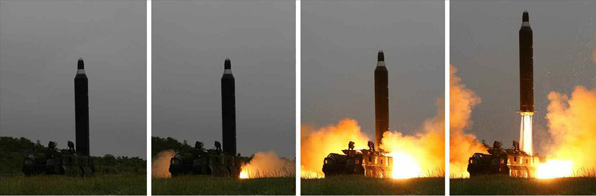 지난 23일 공개된 북한 ‘중장거리 전략탄도로케트 화성-10’(무수단 미사일)의 시험발사 장면 (사진=노동신문) 