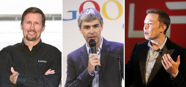 ‘연봉 1달러 클럽’ CEO들. 좌로부터 썬파워사의 톰 워너, 구글의 래리 페이지, 테슬라의 엘론 머스크.