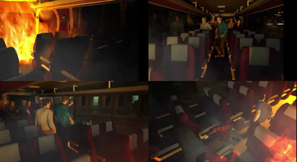 버스에 불이 난 뒤 그 안에서는 무슨 일이 벌어졌을까? 생존자들의 증언을 토대로 CG로 재구성했다. (출처 : KBS 1TV ‘취재파일K’)