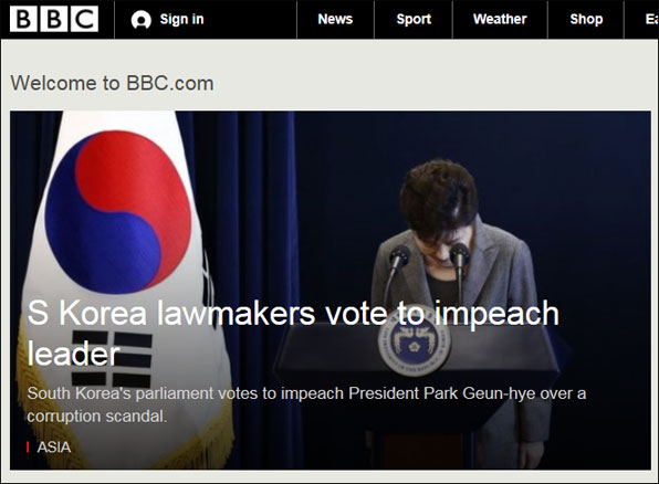 박근혜 : 한국의 국회의원들이 지도자를 탄핵 투표하다.