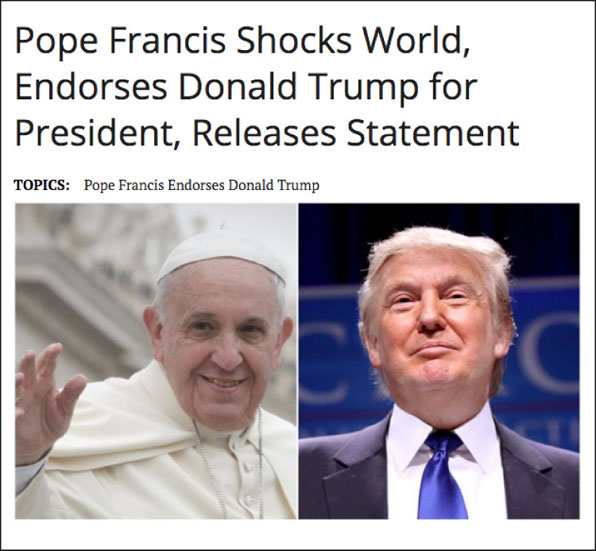 프란치스코 교황이 트럼프 후보를 지지한다는 ‘가짜 뉴스’