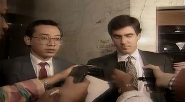 KEDO 1차회담 개최 결과에 대해 정성일 북한측 대변인이 설명하고 있다. (1995년 9월)