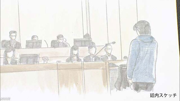 여대생 재판 법정 스케치(NHK 화면 갈무리)