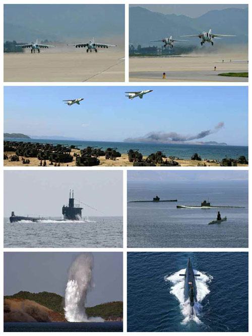 항공부대와 잠수함 부대가 하늘과 바다에서 입체적인 훈련을 하고 있다. 