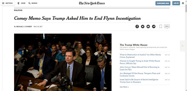 뉴욕타임스 온라인 화면 캡처