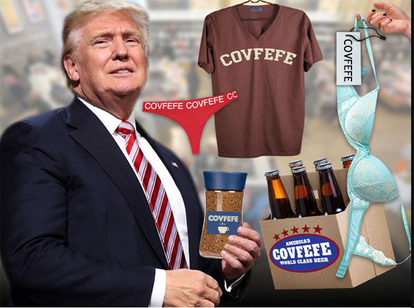 트럼프 대통령의 트윗 오타  ‘코브피피’(covfefe)를 패러디한 다양한 상품들