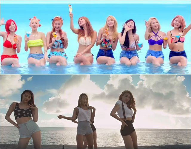 출처: 2015년 소녀시대 ‘파티(Party)’ 뮤비, 2014년 씨스타 ‘아이 스웨어(I Swear)’ 뮤비