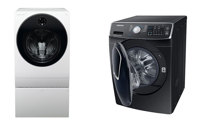 옷감 무게나 더러움 정도를 감지해 세제를 자동 투입해주는 세탁기. 왼쪽이 LG시그니처, 오른쪽이 삼성 애드워시 세탁기