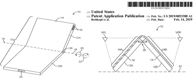 미국측허출원공보의 최신 애플 폴더블 폰 도면, 출처: 미국 특허청 홈페이지