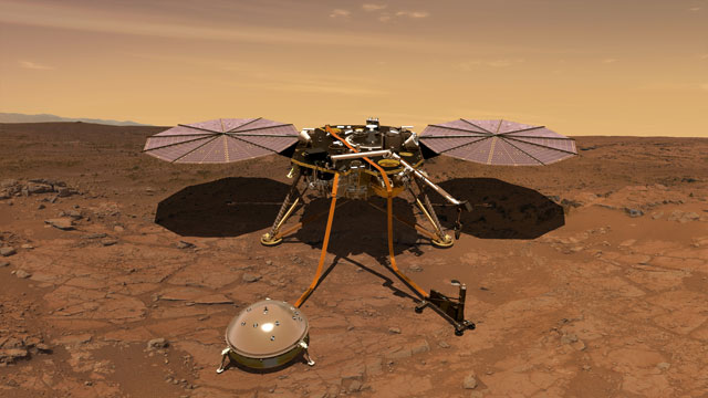 지난 해 11월부터 2년간 화성 내부 구조 탐사 임무를 수행 중인 탐사선 인사이트호의 활동 모습. 사진 출처: 나사 홈페이지