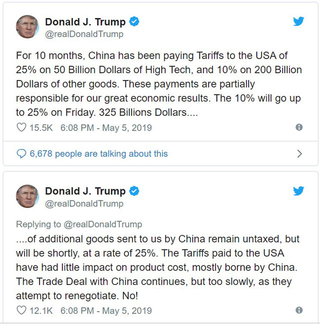 트럼프의 트윗 (지난 5일)