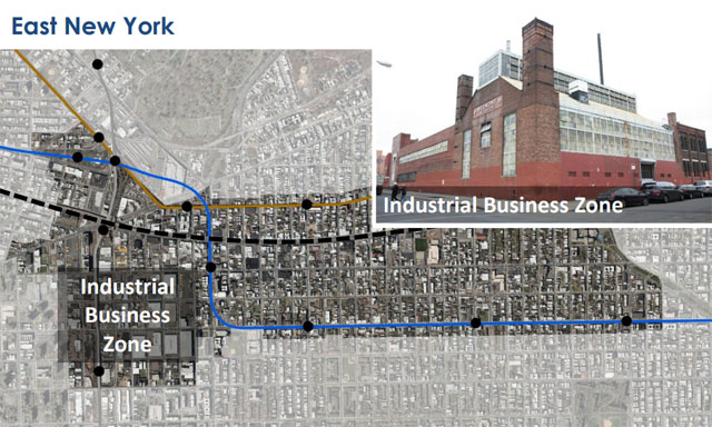 미국 뉴욕시 브루클린의 이스트 뉴욕에 지정된 산업지구. 출처 : 미국 뉴욕시 도시계획국 