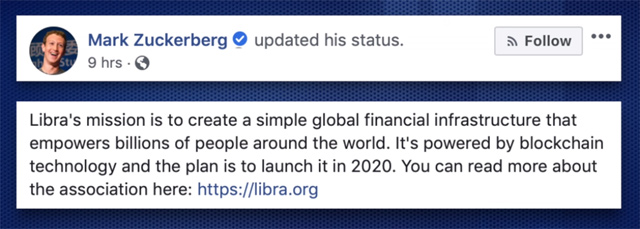마크 저커버그 페이스북 설립자가 2020년 새 가상화폐 ‘리브라(Libra)’ 출시를 예고했다