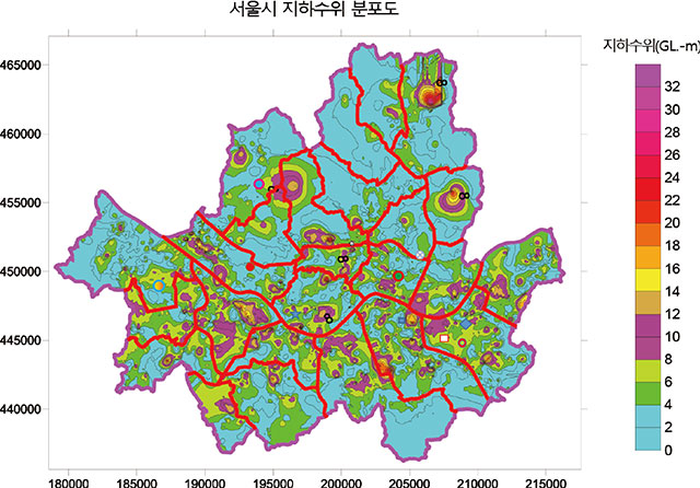 서울의 지하수위 분포도