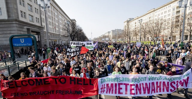 지난해 4월 6일 베를린 임대료 폭등 반대 집회 (사진:연합뉴스)