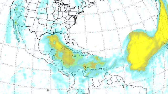 미국 항공우주국(NASA)이 6월 24일 관측해 공개한 위성 사진. 북아프리카의 노란색 거대 먼지 구름대가 대서양을 넘어 멕시코만을 지나 일부는 동태평양까지 펼쳐져 있다. [사진 출처 : nasa.gov]