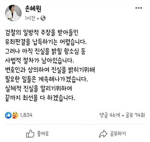 손혜원 SNS 캡처