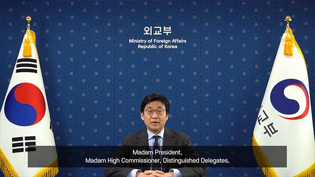 현지시간 2월 23일 46차 유엔인권이사회에서 기조연설을 하는 최종문 외교부 2차관 
