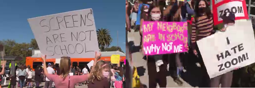 학교 대면 수업 재개 요구 학부모 시위 지난 20일, LA (출처:CNN);