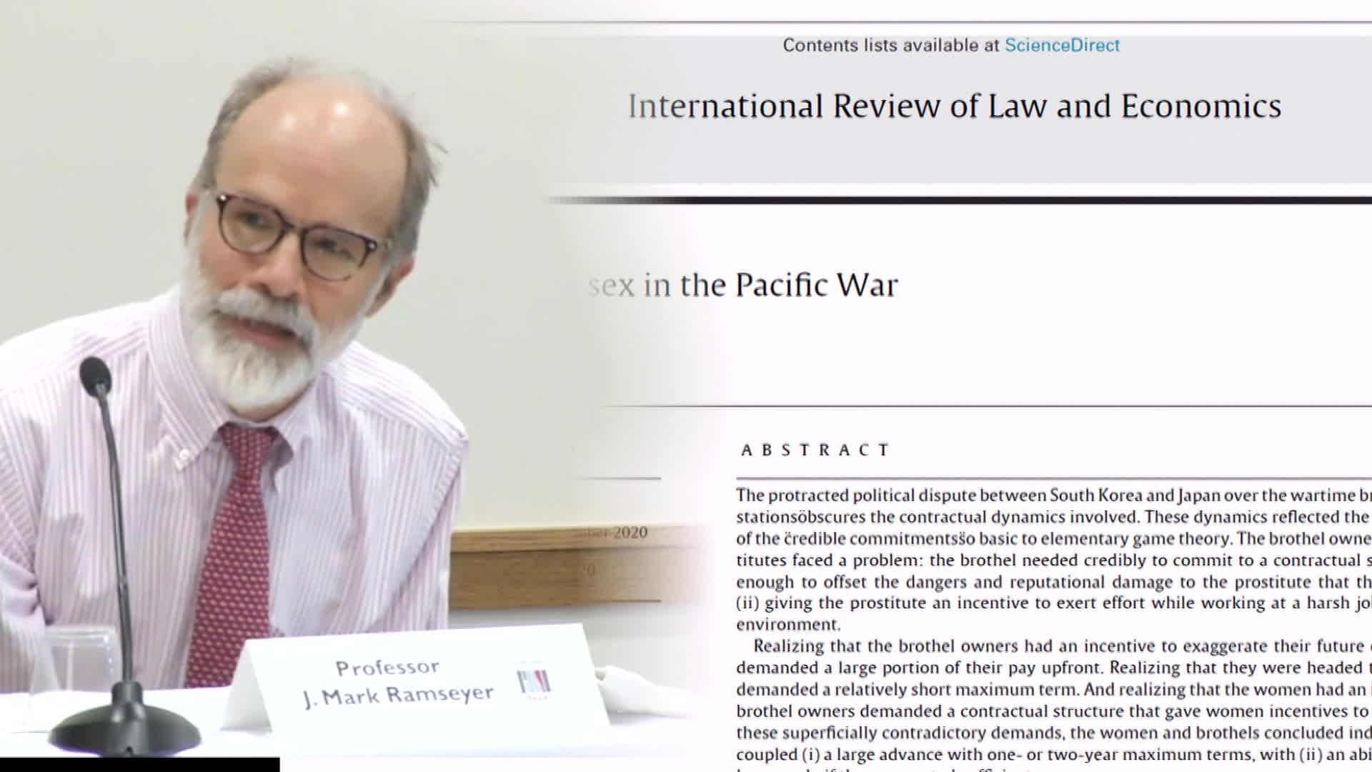 마크 램지어 하버드대 교수와 그의 논문 ‘태평양 전쟁에서의 성계약’
