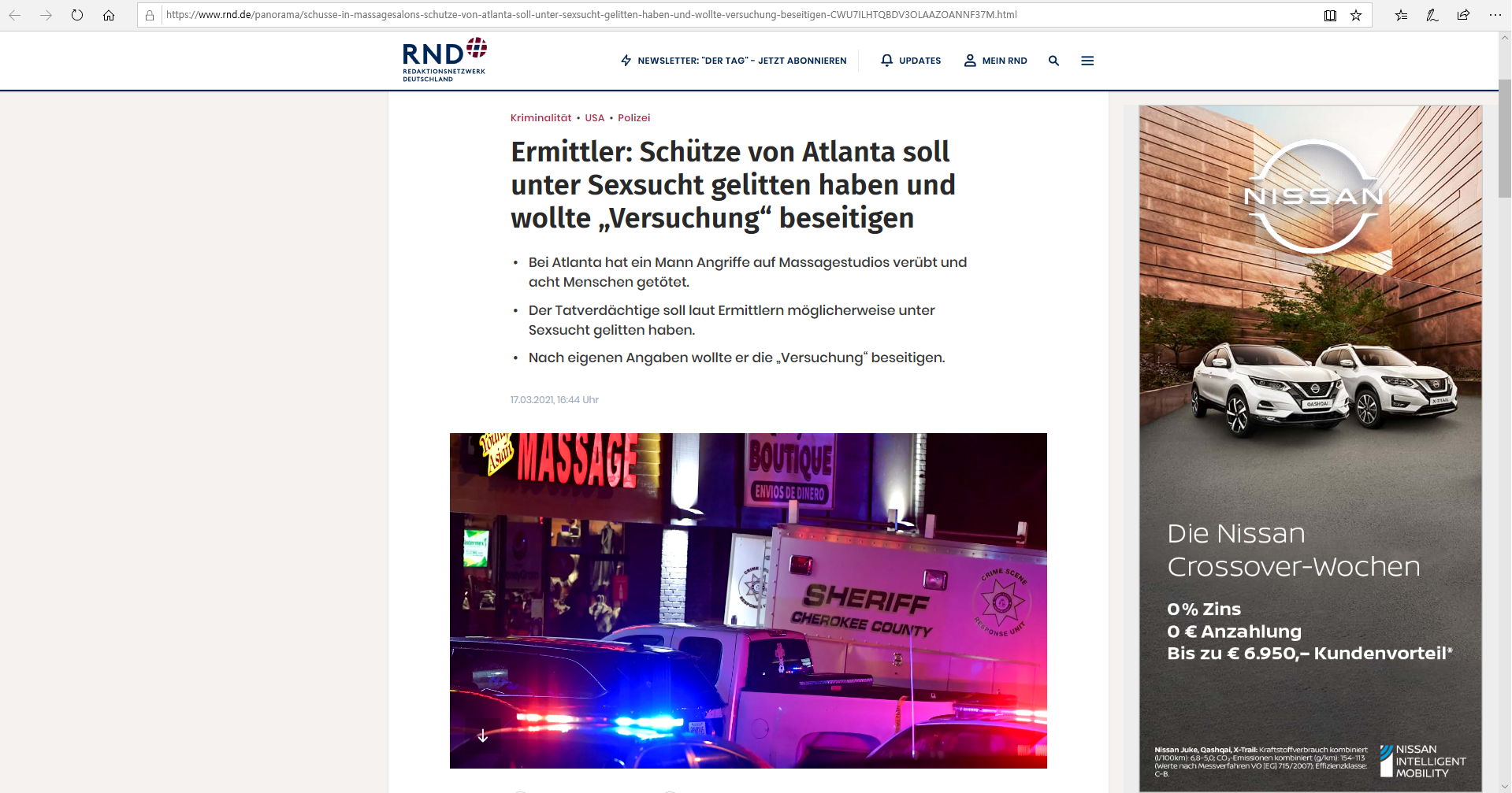 ‘애틀랜타 총격 사건 범인은 성중독’이라는 독일 언론들의 보도. 인종차별, 혐오 범죄로 규정하는 언론은 찾기 어렵다.