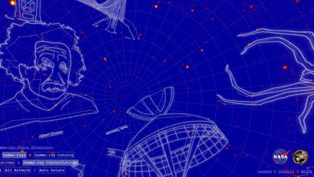 감마선 관측을 바탕으로 미국 항공우주국이 고안한 현대판 별자리. 왼쪽에 아인슈타인 별자리가 보인다. (NASA 제공)