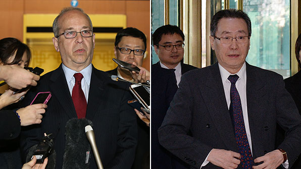 지난 달 26일 서울 도렴동 외교부 청사를 찾은 대니얼 러셀 미국 국무부 동아태 차관보(왼쪽)와 4박5일 일정으로 그제(2월 28일) 방한한 우다웨이 중국 6자회담 수석대표(오른쪽)