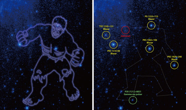 감마선 관측을 바탕으로 만든 헐크 별자리 (NASA 제공)