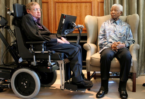2008년 남아프리카공화국 요하네스버그에서 넬슨 만델라와 만난 스티븐 호킹 박사 