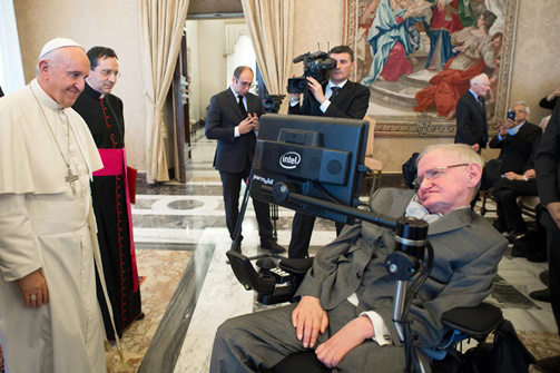 2016년 12월 바티칸에서 프란치스코 교황을 만난 스티븐 호킹 박사 