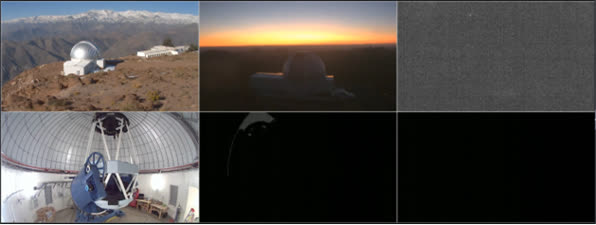 왼쪽부터 차례로 칠레와 호주, 남아공 천문대의 외/내부 실시간 모습으로 24시간 연속 관측이 가능하다. 출처: 천문연