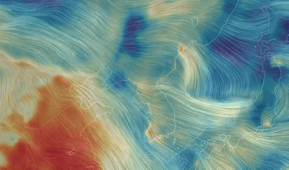 지난 1월 29일 오후 3시 어스윈드맵(earthwindmap) 초미세먼지(PM2.5) 농도 예측 자료