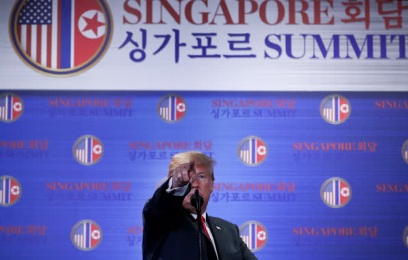 북·미 정상회담 뒤 기자회견하는 트럼프 대통령(2018.6.12, 싱가포르)