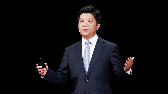 화웨이 궈핑(郭平) 순환회장이 23일 ‘화웨이 커넥트 2020’에서 기조 연설을 하고 있다.