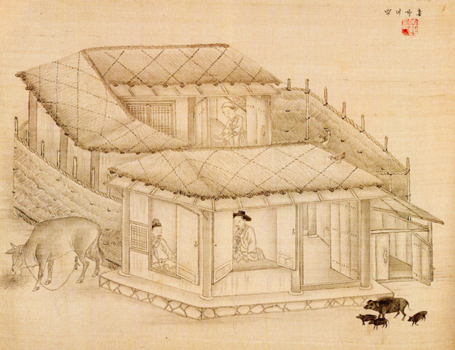 김준근〈촌가 여막〉, 1890년대, 27.7×35.6cm, 독일 로텐바움 세계문화예술박물관(MARKK)