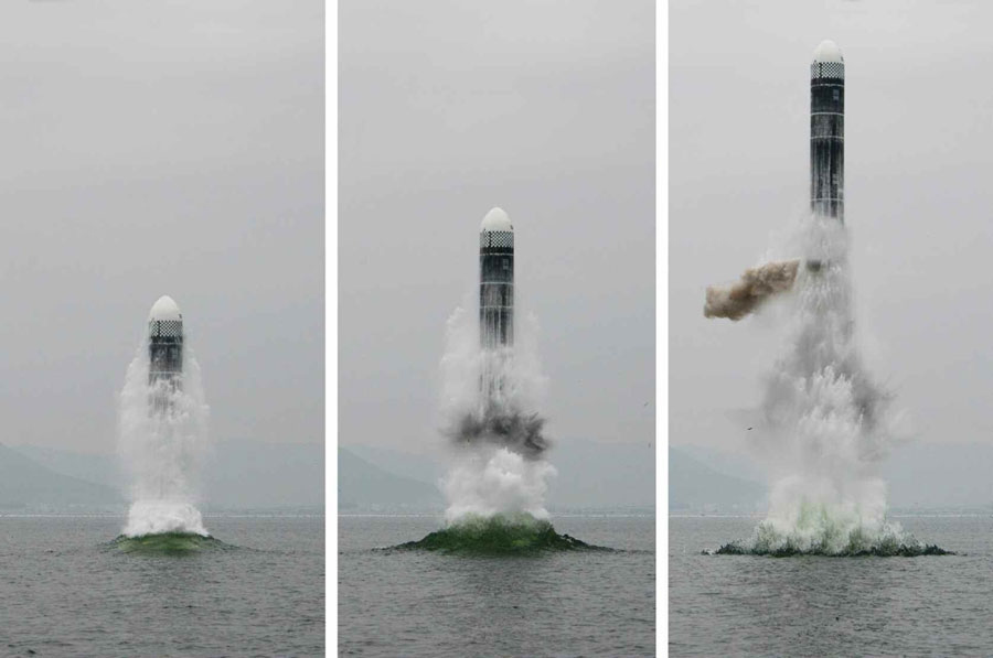 2019년 10월 2일 원산 앞바다에서 시험발사된 북극성3형(북한 노동신문 캡쳐)