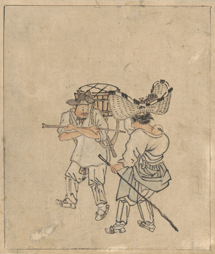 김홍도 ＜행상＞，종이에 옅은 채색，27.7×23.7cm，보물 제527호，국립중앙박물관