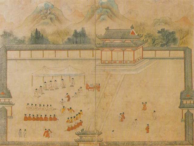 〈중묘조서연관사연도〉, 1535년, 화첩, 종이에 채색, 42.7×57.5cm, 홍익대학교박물관