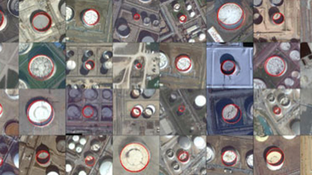 전 세계 원유 저장 탱크의 위성 사진입니다. 한 업체는 이 사진 속 저장 탱크의 지붕 그림자를 토대로 전 세계 원유 저장량을 추정합니다. (출처: 오비탈 인사이트)