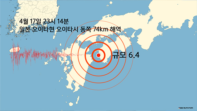 일본 규슈-시코쿠 해협서 규모 6.4 지진…“쓰나미 우려 없어”