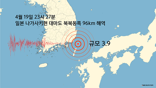 [속보] 부산과 약 50km 떨어진 일본 대마도 먼 해역에서 규모 3.9 지진