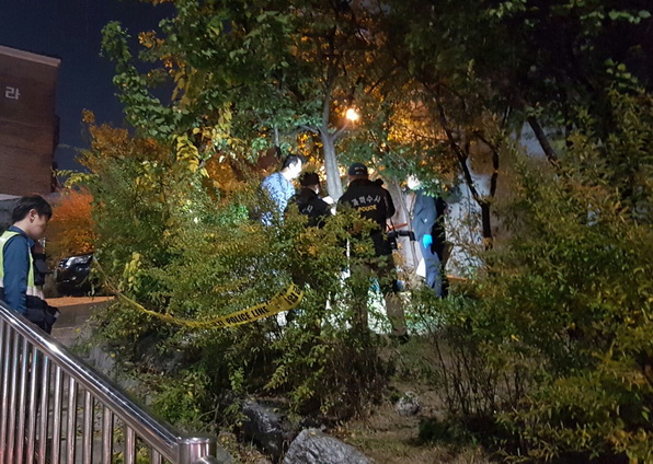 19일 오후 서울 강북구 오패산 터널 인근에서 경찰들이 폭행 용의자가 사제총기를 발사해 경찰관이 사망한 사건을 조사 하고 있다.