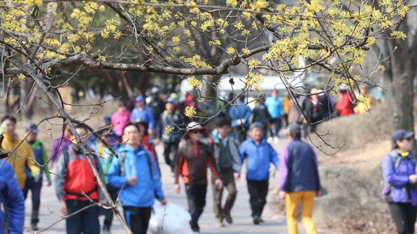 지난 3월 27일 서울 도봉산을 찾은 상춘객들이 산을 내려오고 있다.