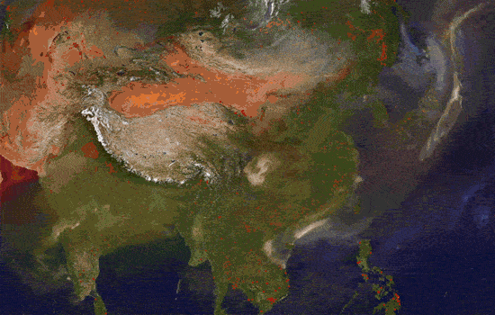 동아시아 대기오염 시뮬레이션 (NASA 제공)