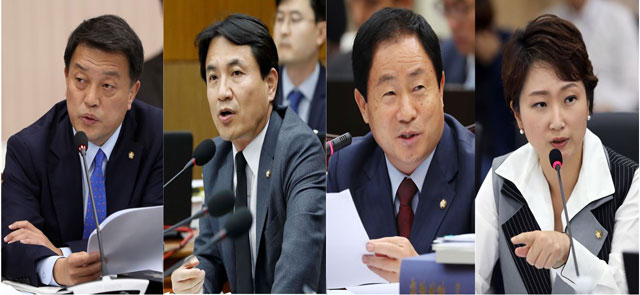 왼쪽부터 윤준호(민주당), 김진태·주광덕(이상 한국당), 이언주 의원(바른미래당)