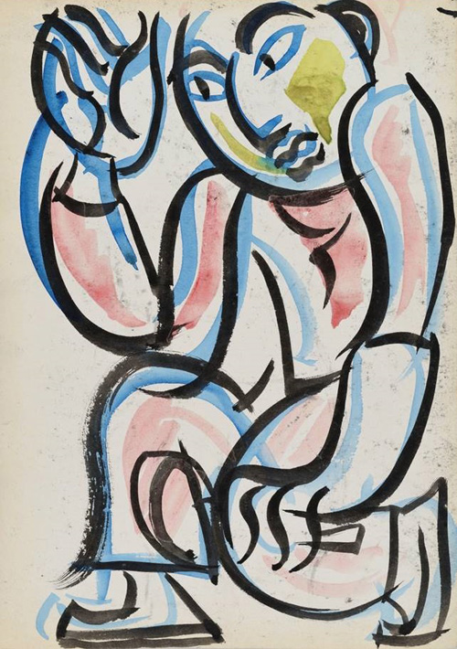 춤추는 남자(1970-1975, 종이에 먹선, 채색)